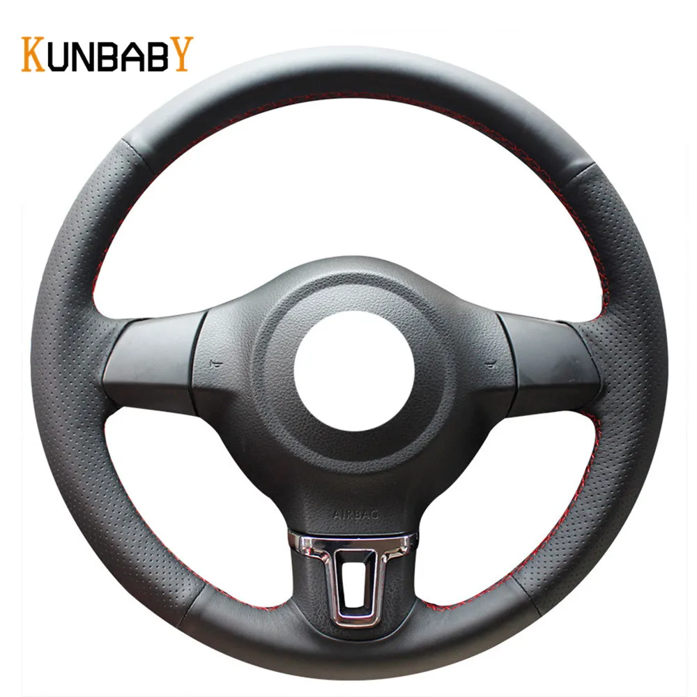 KUNBABY Цвет Черный Красный из натуральной кожи чехол рулевого колеса автомобиля