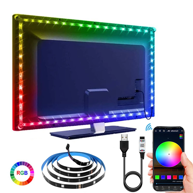 

Bluetooth USB 5V RGB Strip LED 5050 TV Background Lighting Lighting 1M 2M 3M 4M 5M Blcak PCB LED STRIP With Phone APP Control
