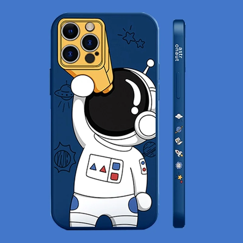 

Cartoon Space Astronaut Telescope Phone Case For iPhone 12 11 Pro MAX Mini XS X XR 7 8 Plus SE 2020 Square Liquid Silicone Cover