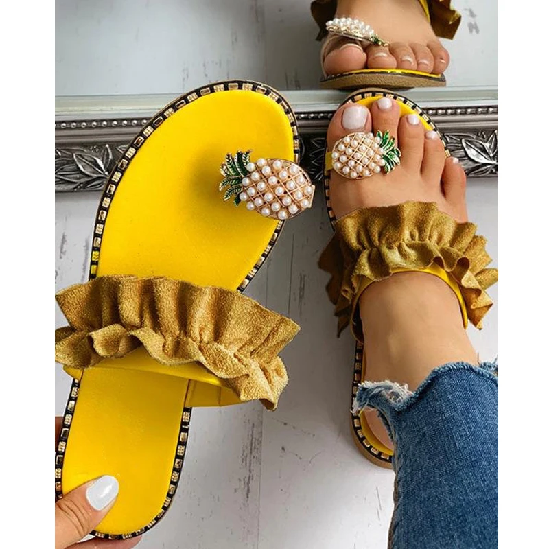 Женские сандалии с открытым носком летние пляжные шлепанцы на плоской подошве