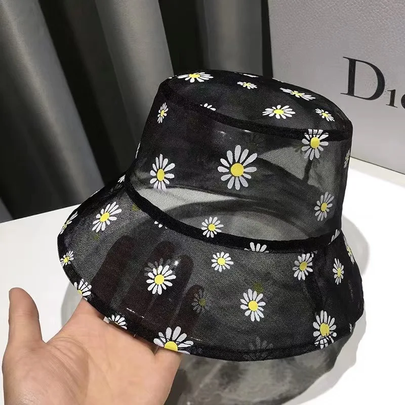 

Daisies Embroidered Bucket Hat Women Transparent Panama Women Lace Flower Bucket hat kapelusz rybacki Women sombrero margaritas