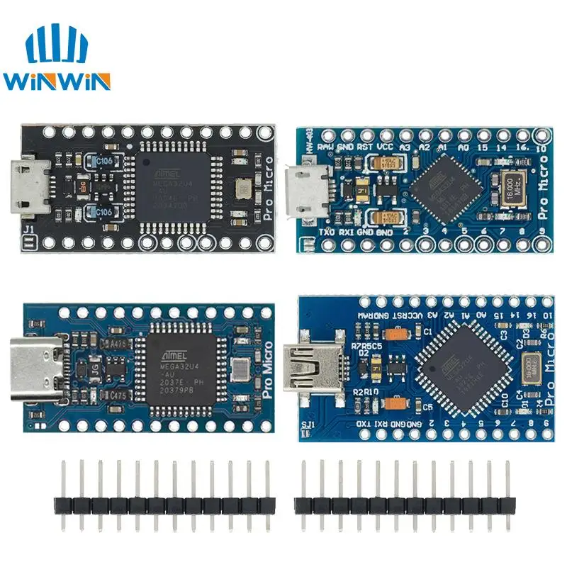 Pro Micro ATMEGA32U4 5V/16MHZ module With the bootloader for arduino MINI USB/Micro USB/TYPE-C with 2 row pin header | Электронные