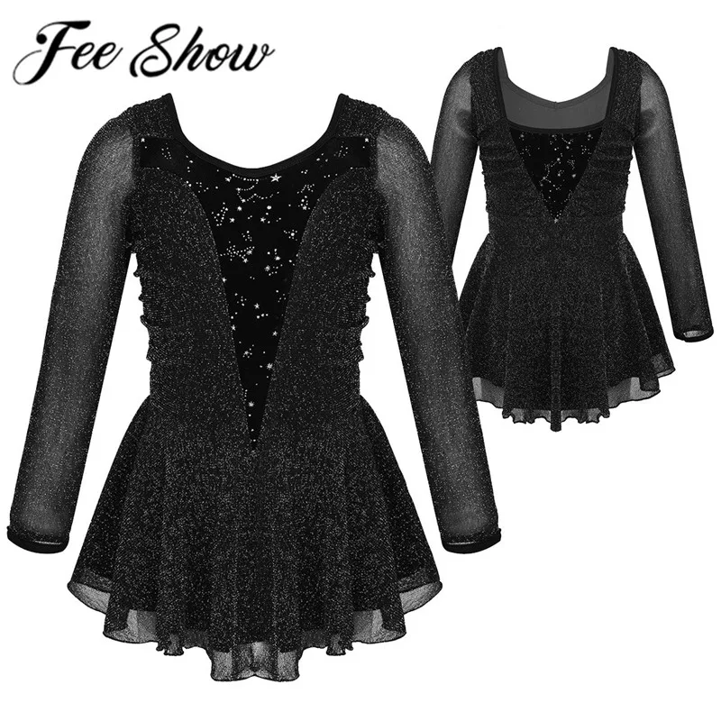 Трико детское для девочек FEESHOW блестящее бархатное трико с длинными рукавами и