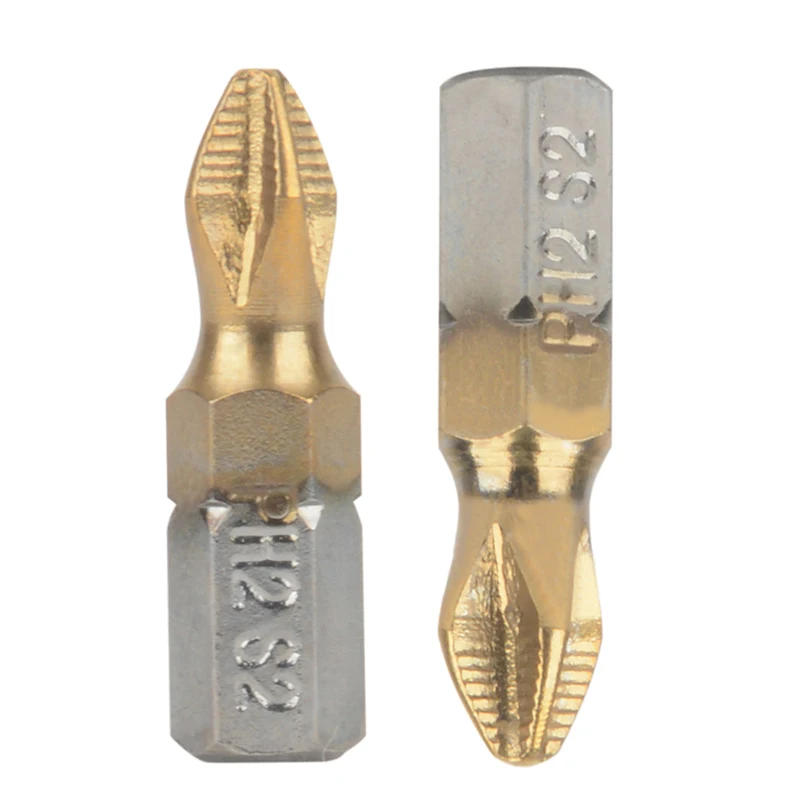 

Cross Head Drill PH2 1/4"Hex Shank 25mm Length S2 Titanium Coated Anti-slip Magnetic Screwdriver Bits Set 10Pcs