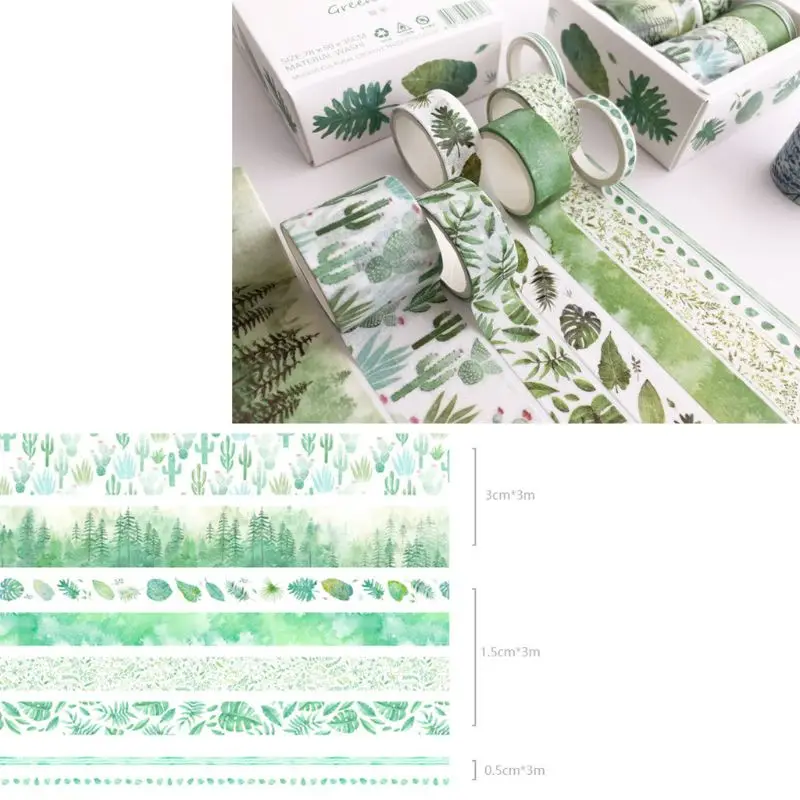 

8Pcs Green Leaves Cactus Journal Washi Tape Adhesive Tape DIY Scrapbooking Sticker Label Masking Tapes