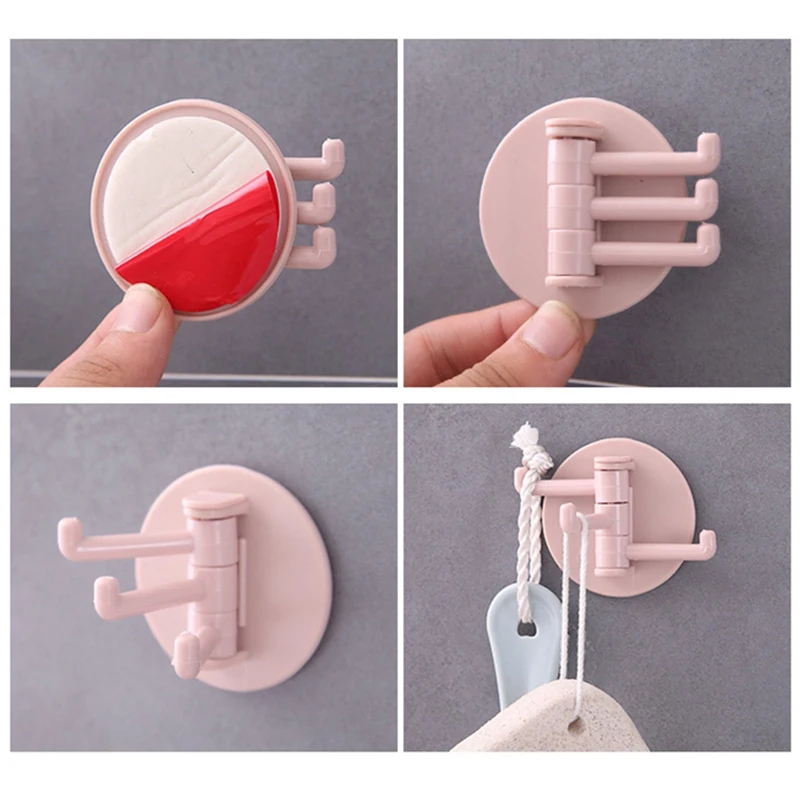 

5 PCS Seamless Adhesive Hook Rotatable Strong Bearing Stick Hook Kitchen Wall Hanger Bathroom Supplies Hook Bedroom Hook