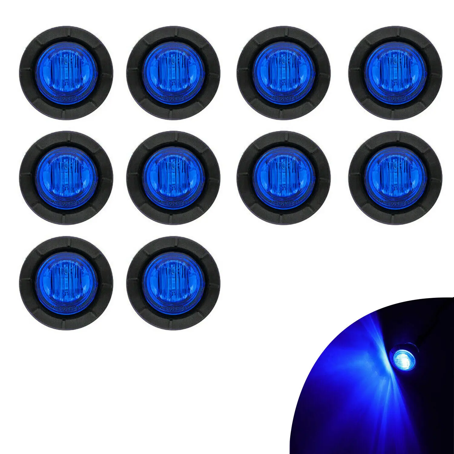 

10x Blue 3/4"Clearance Side Marker LED Bullet Lights For Ford Truck Trailer RV