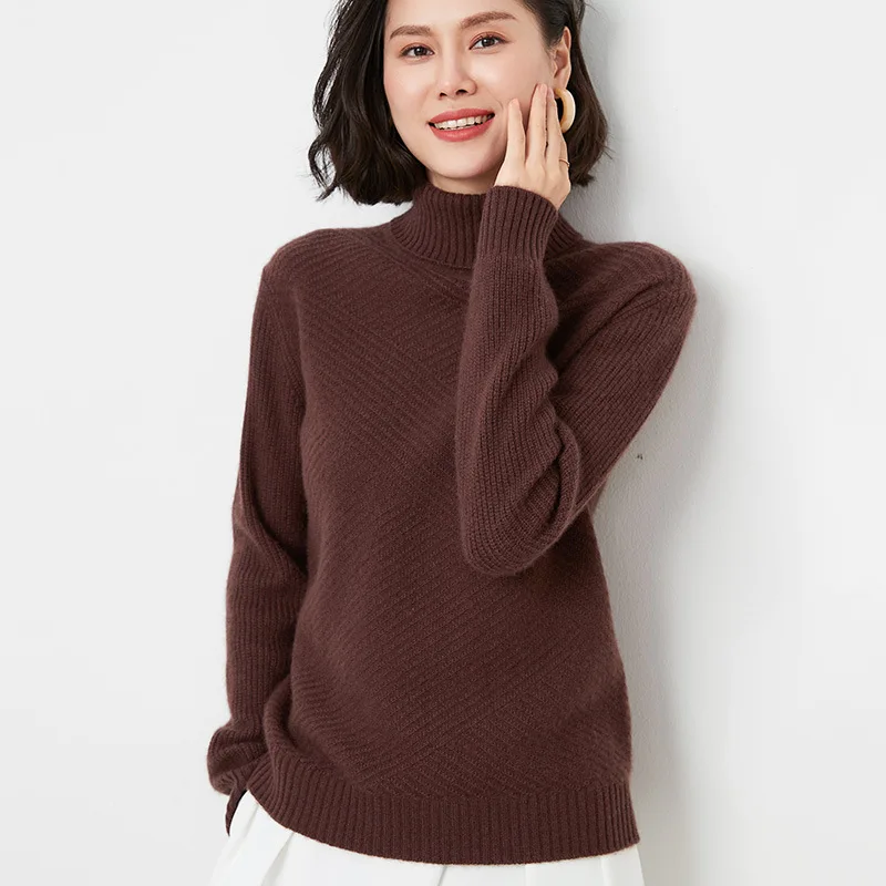 Women Winter Sweater Clothes Set High Lapels Pure Wool Female Autumn and Winter The New Thicken Korean Version Twill