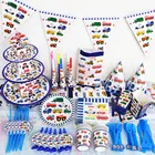 Набор одноразовой посуды в строительном инженерном автомобиле, бумажные тарелки, чашка, баннер, скатерть для детей, тематическая вечеринка на день рождения