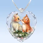 Новое ожерелье в форме сердца из хрустального стекла с кулоном в виде двух милых кошек женское ожерелье Модные аксессуары в виде животных и собак подарок для вечевечерние НКИ девушки