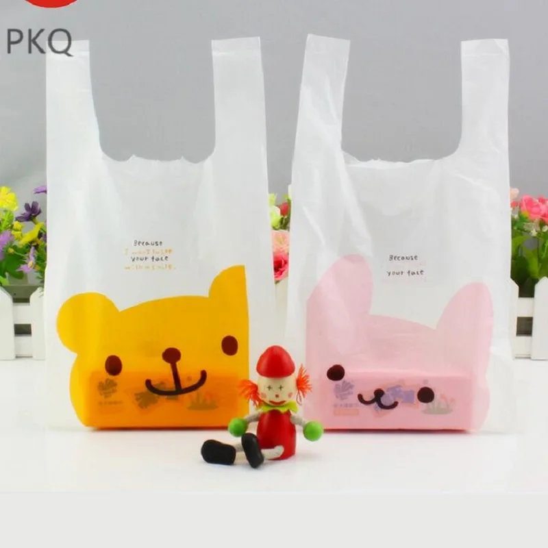 100 шт. пластиковые прозрачные пакеты для покупок с ручками | Дом и сад