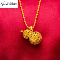 kissflower nk136 fine jewelry wholesale fashion woman girl birthday wedding gift hollow calabash 24kt gold pendant necklaces