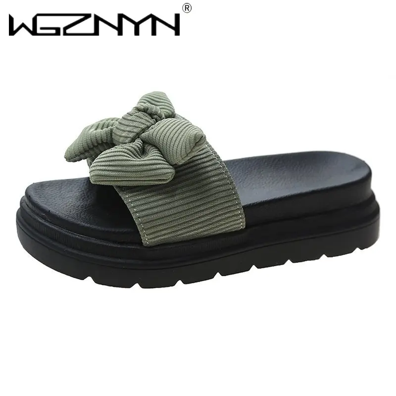 

2021 Summer Women Sandals Platform Shoes Women Bowknot Sandals Indoor Slipper Outdoor Flip-flops Beach Shoes Female Slippers