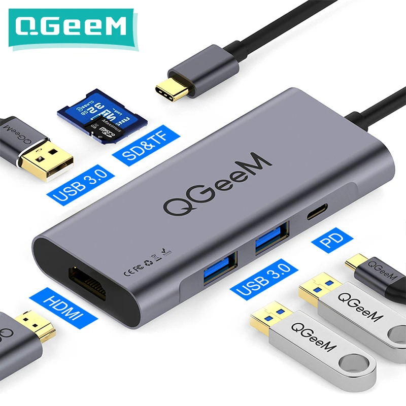 QGeeM USB C HUB HDMI Type To Hdmi 3 0 Thunderbolt Card Reader для Macbook 2018 mate20 P30 glaxy S9 S10 HUB|USB-хабы| |