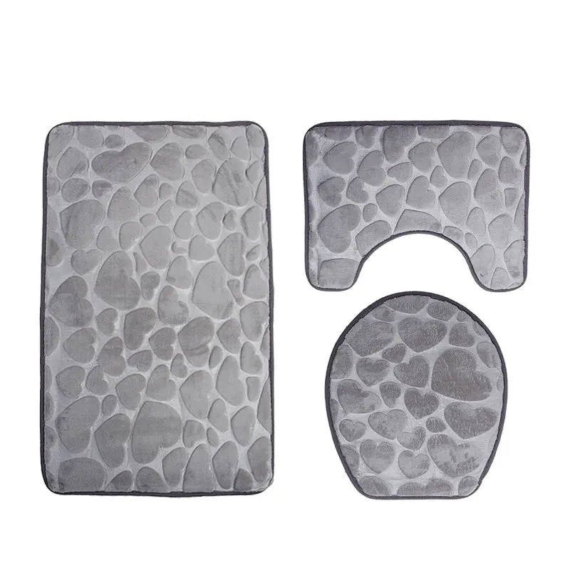 

Zeegle 3Pcs/set Bath Mats 3D Heart Embossed Bathroom Mats Toilet Rug Non-slip Bathroom Carpet Toilet Lid Cover Bath Rugs