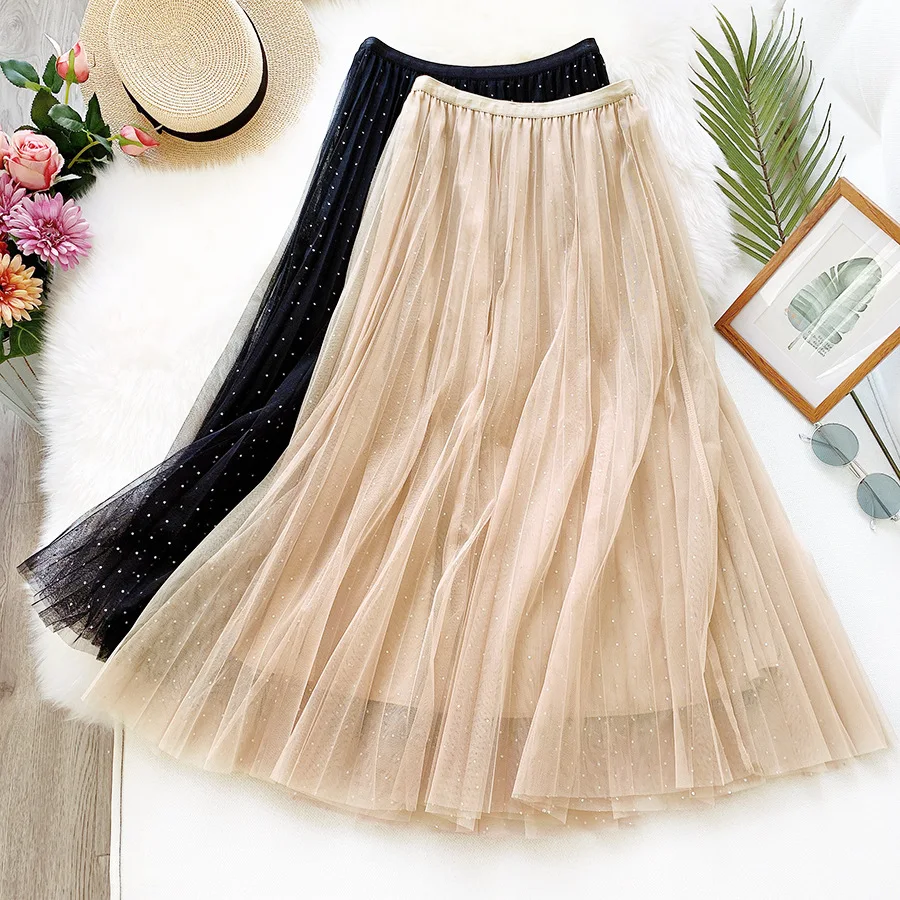 2020 новая весенне-летняя элегантная фатиновая плиссированная юбка в горошек
