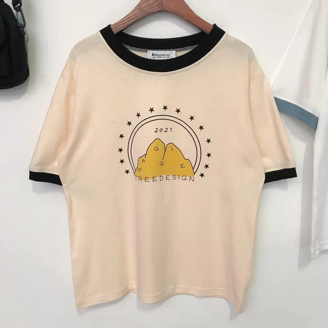 

2021 summer new small soft girl bestie, short sleeves T-shirt collar