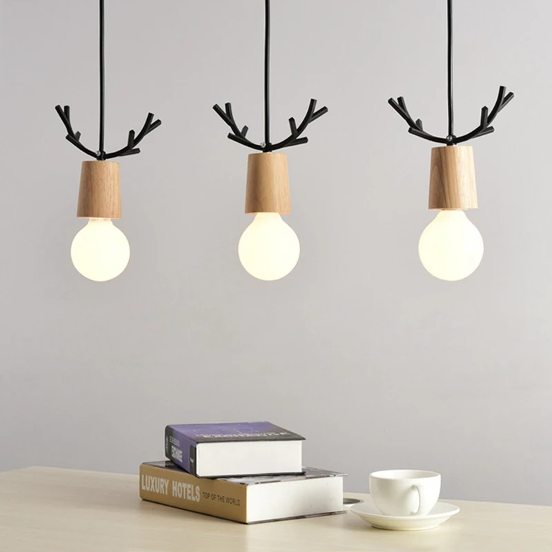 

Antler Lamp Nordic Modern Led Pendant Light Dining Room Restaurant Cafe Wood Lights Fixtures Kitchen Hanging Lamps Home Decor