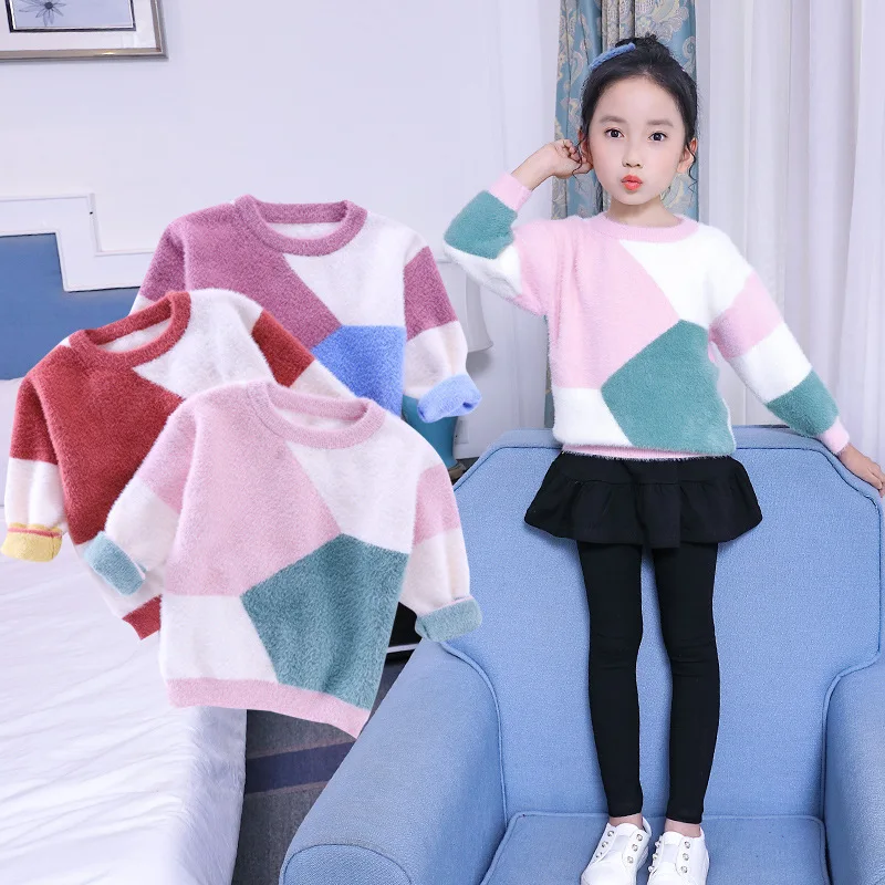 Мохеровый свитер для девочек на осень и зиму 2019 теплые вязаные свитера детские