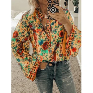 Womens Tops Tee Shirt Vintage Boho Floral Loose Blouse Casual Plus Size Women's Clothing Camiseta Feminina Boho Clothing Blouse 10 item image