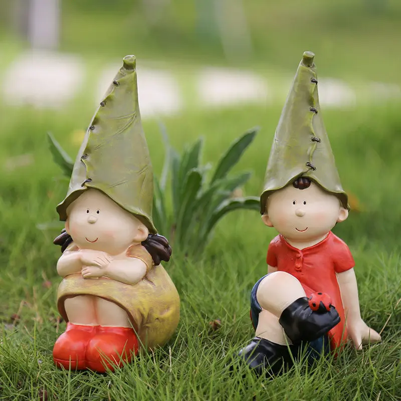 

Outdoor Garden Cute Doll Figure Green Hat Child Resin Ornaments Villa Figurines Decor Courtyard Sculptures Accessories Crafts