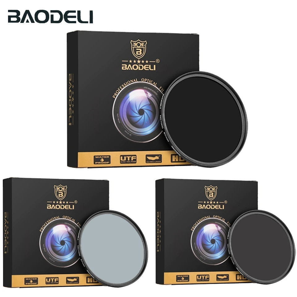 Фильтр BAODELI нейтральной плотности Nd1000 Nd64 Nd8 49 52 55 58 62 67 72 77 82 мм для объектива камеры