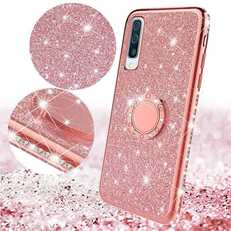 new glitter diamond phone case for xiaomi mi 11 10t lite 5g 10 9 poco x3 pro redmi 9a 9c note 9 9s 8 8t 7 with finger ring cover free global shipping