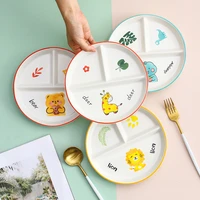 japanese style cartoon three plate partition plate ceramic for one person to eat fat reducing breakfast childrens tableware