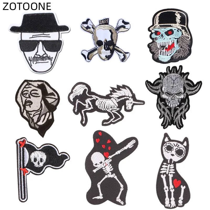 

ZOTOONE Skull Patch Iron on Heat Transfer for Clothes Jeans Sew on Animal Badge DIY Embroidered Patches for Pants Applique G