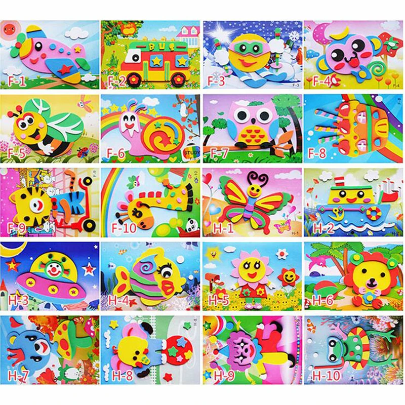 10Pcs 3D DIY EVA Foam Stickers Puzzle Games Cartoon Animal Learning Education Toys For Children Kids Gifts Art Craft Toy Sticker | Игрушки и