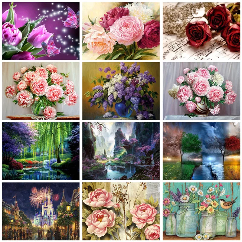 Алмазная картина круглая дрель 5D Вышивка красный цветок вышивка крестиком