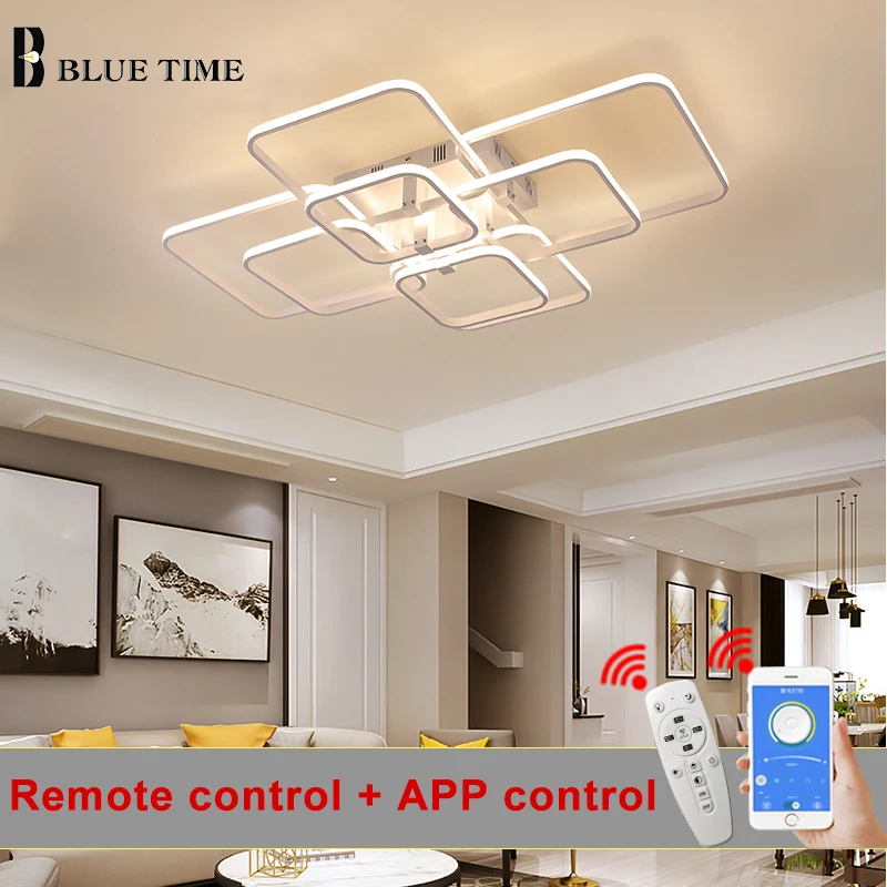 Square Ring Modern Led Chandelier Indoor Lighting For Living room Bedroom Dining room Black White APP Control Metal Lamp Fixture