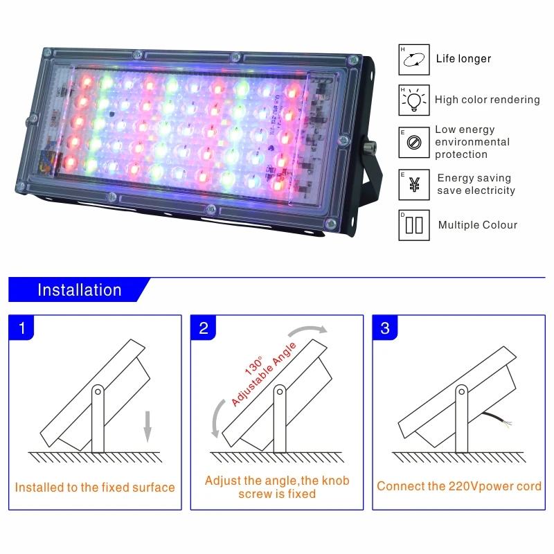 50 Вт светодиодный RGB прожектор светильник лампа AC 220V 230V 240V напольный светильник IP65 Водонепроницаемый отражатель Светодиодный точечный светильник с пультом дистанционного управления Управление
