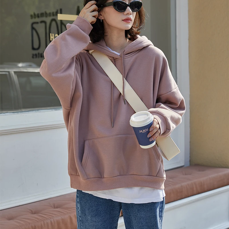 Женская толстовка с капюшоном из плотного флиса свитера в Корейском стиле зима