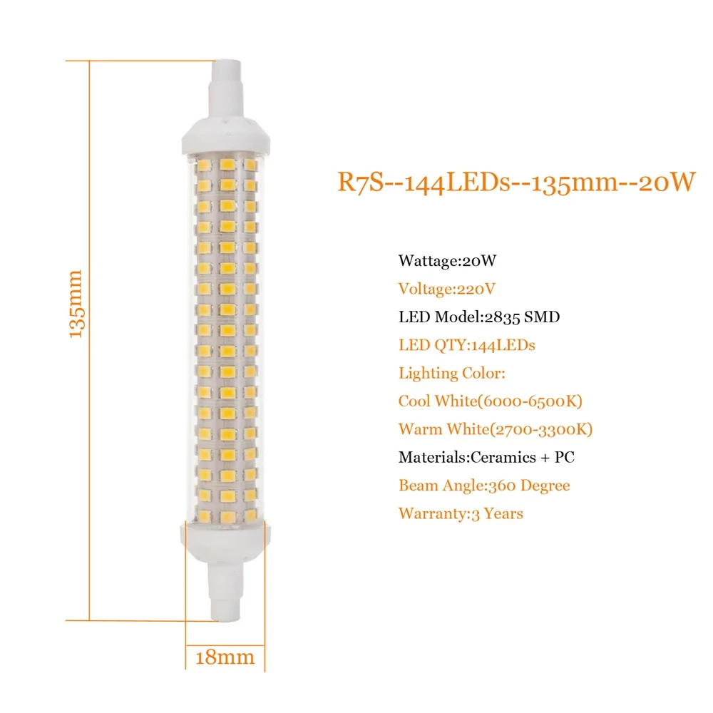 Dimmable R7S светодиодный светильник 10 Вт 15 Вт 20 Вт SMD 2835 78 мм 118 мм 135 мм R7S светодиодный лампочка AC220V энергосберегающая Замена галогенного света