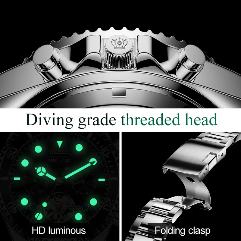 Мужские деловые механические часы OLEVS Роскошные наручные ведущего бренда из