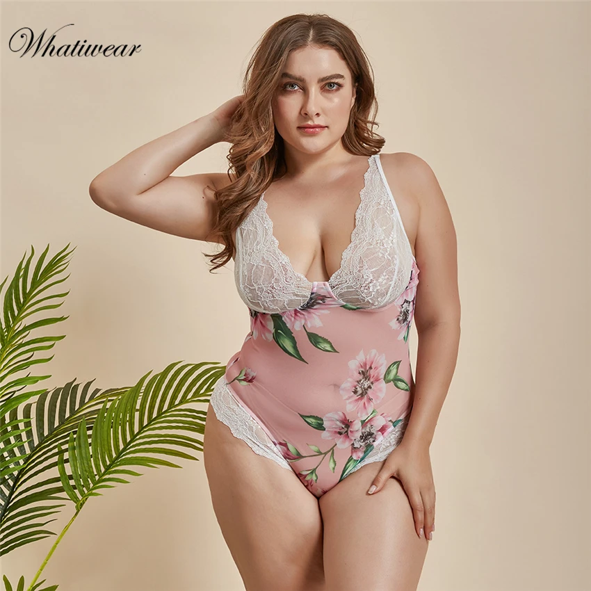 Белое Кружевное боди размера плюс с глубоким v-образным вырезом прозрачное