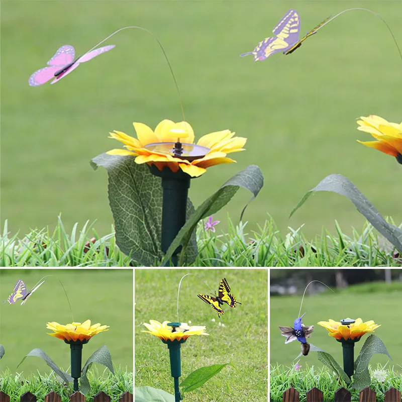 

Танцующие Летающие бабочки на солнечной батарее, летающие Колибри, садовые растения, цветы на колышке, двор, украшение для газона TN88