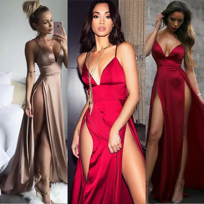 Goocheer Dress High-Split Maxi Sexy Women Solid Evening Party Dresses Clubwear Long Sleeveless dress women 2019 New |
