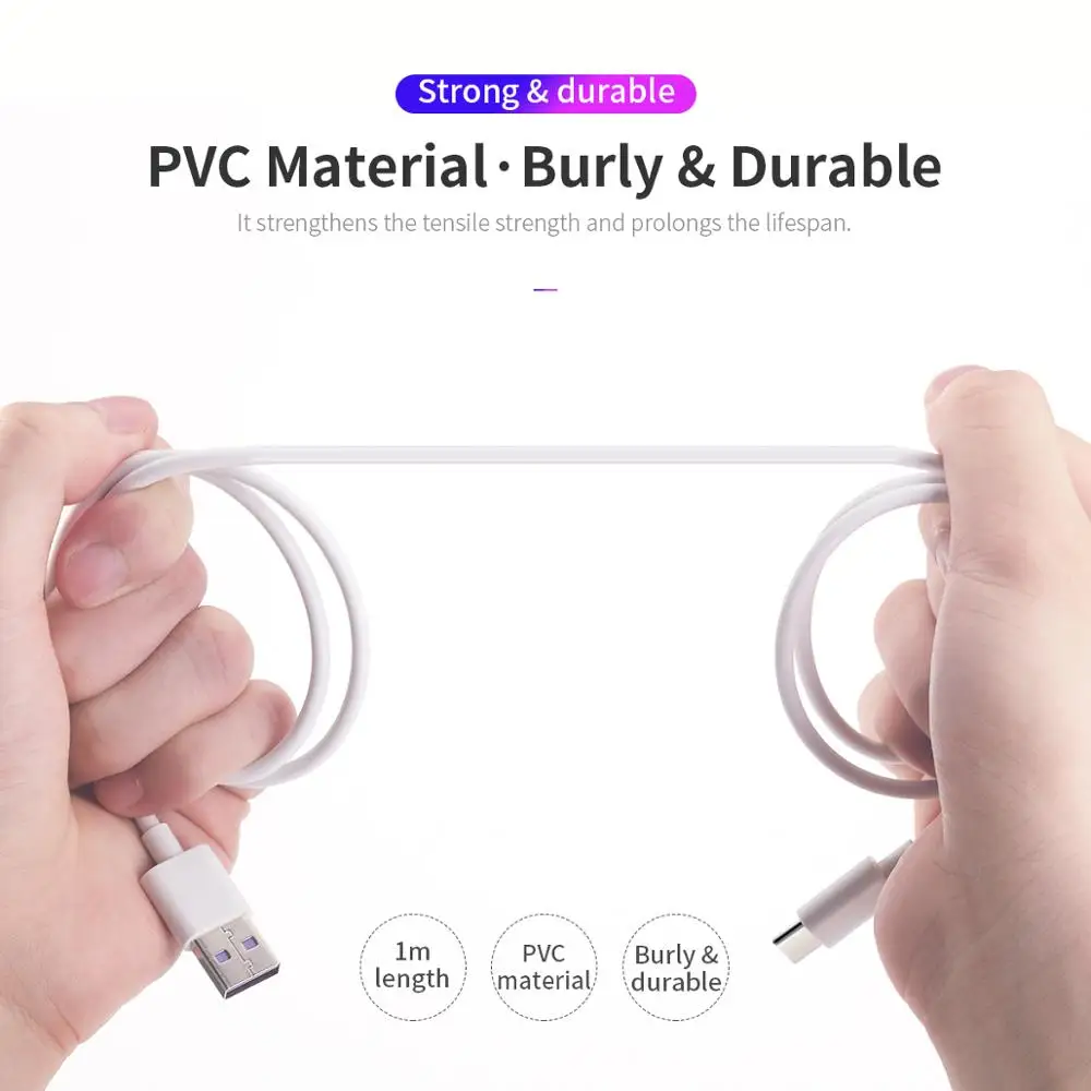 

2PCS/Lot ROCK 5A Metal USB Type C Cable For Xiaomi Redmi Samsung OnePlus Huawei Mate 20 Pro Fast Charging Data USB C Quick 3.0