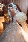 Элегантное кружевное свадебное платье с длинными рукавами, трапециевидный шлейф, отвесное платье с вырезом, свадебные платья, vestido de noiva 2020
