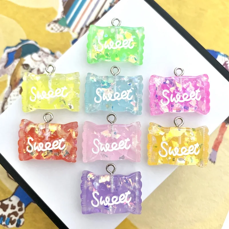 

17*25mm Resin Simulation Candy Color Sugar Pendant DIY Accessories Charms Handmade Necklace Keychains Earrings 50PCS
