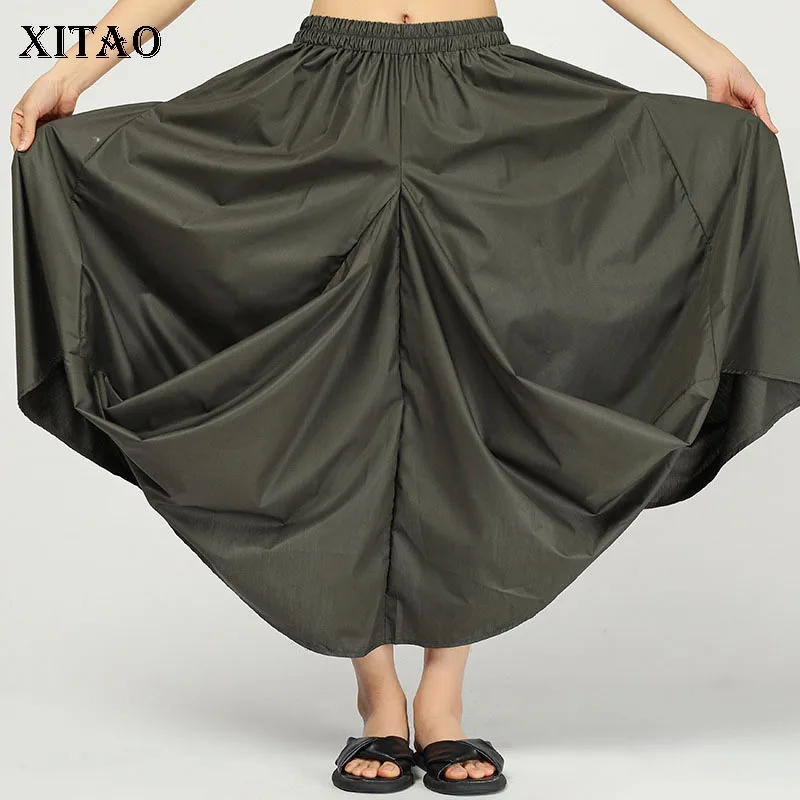 [XITAO] корейская мода, новинка, Женская Летняя асимметричная Свободная юбка, Женская однотонная повседневная юбка в складку до середины икры DLL3515