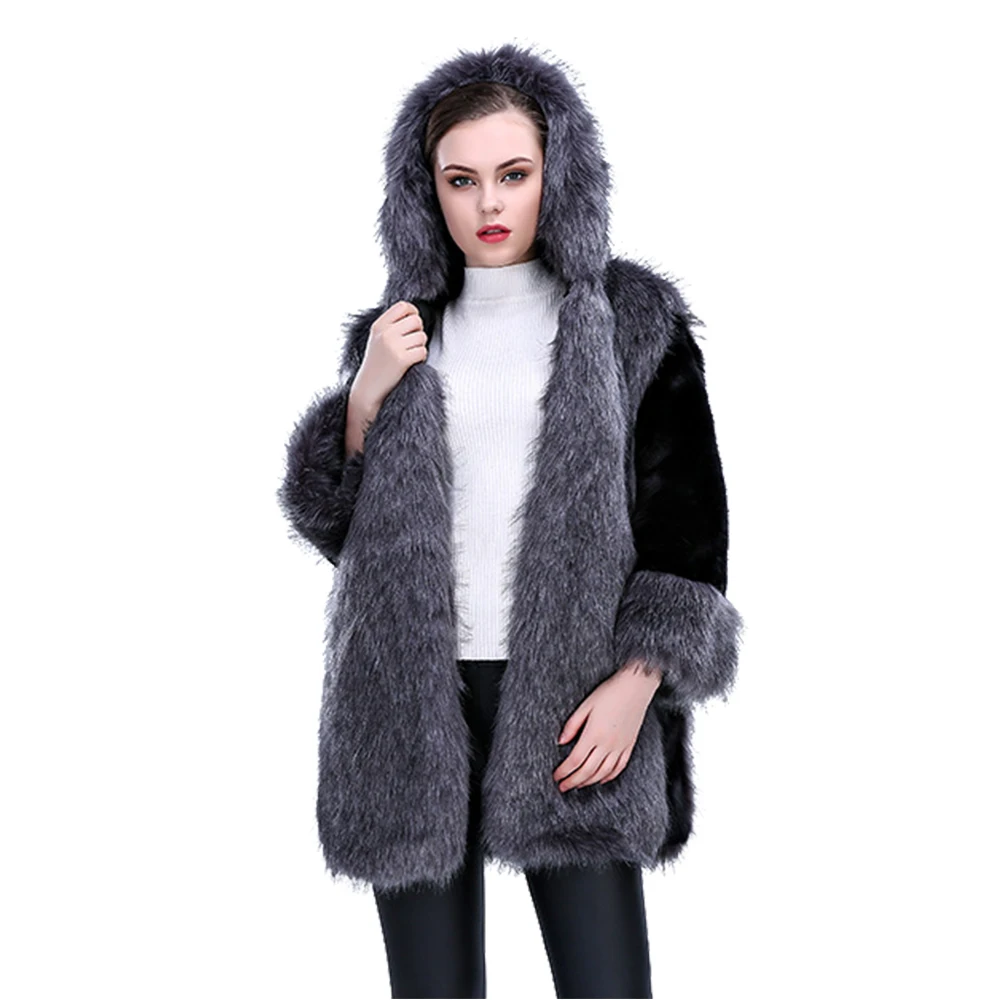 Зимнее пальто FHILLINUO утолщенное теплое Женское из искусственного меха черная