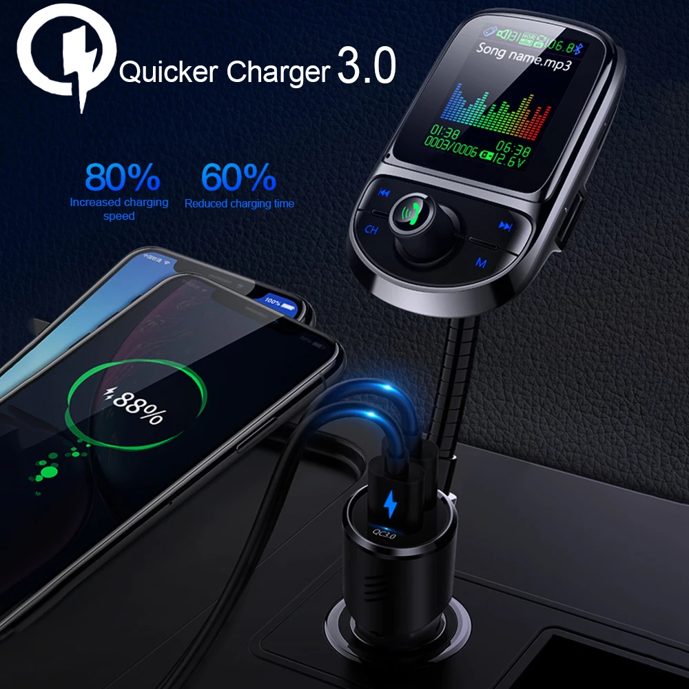 FM трансмиттер JINSERTA с цветным экраном Bluetooth 5 0 быстрая зарядка QC3.0|FM-трансмиттеры| |