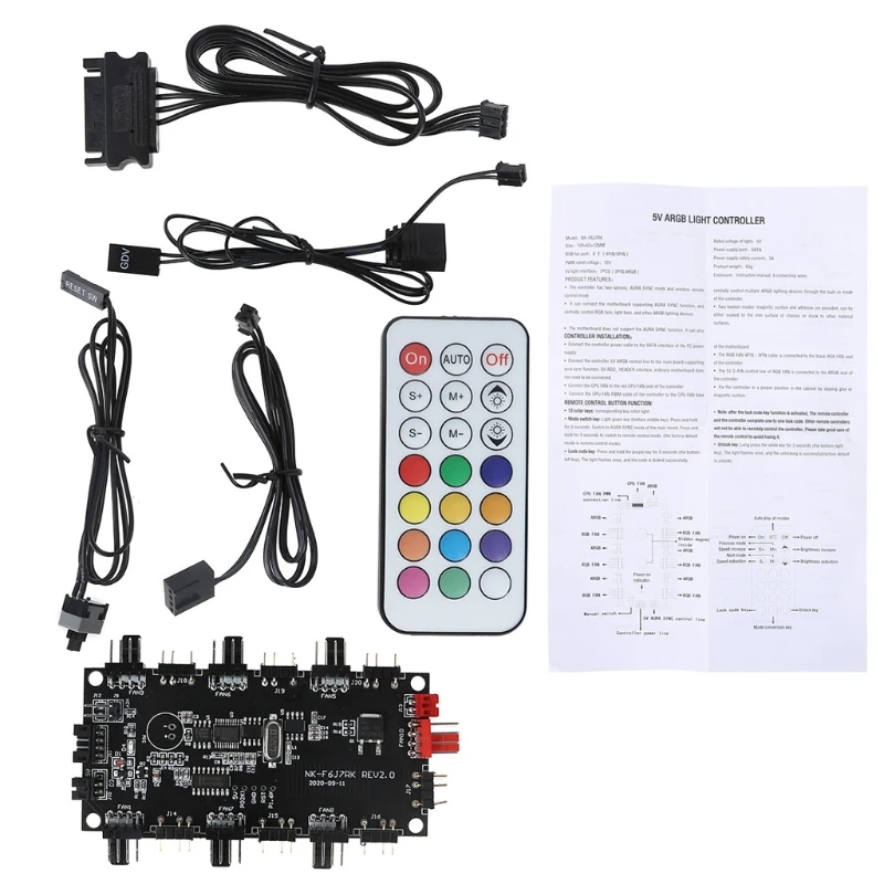

2-in-1 PWM & ARGB Controller Hub 8 Ports 12V 4Pin Fan & 5V 3Pin Wireless IR RGB Remote Adapter