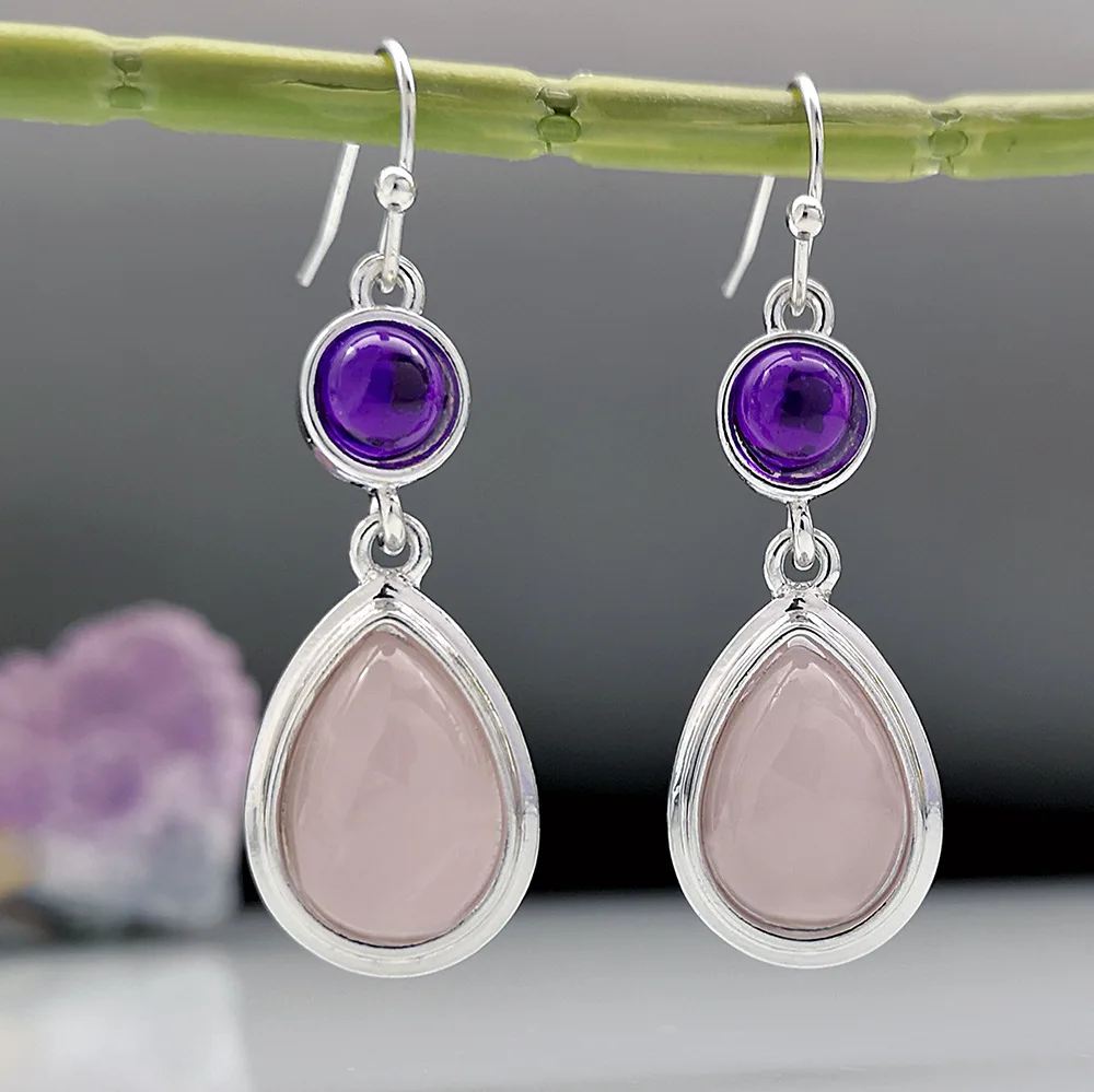 

Lovely Sweet Pink Stone Dangle Earrings Chic Jewelry Oval Statement Earrings for Girl Gifts