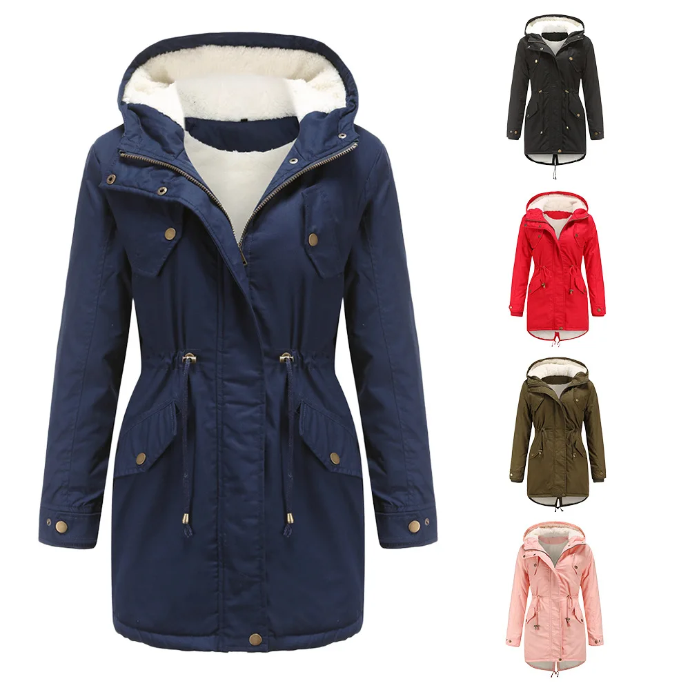 Womens Autumn Winter Warm Down Hooded Jacket Women Oversized Fleece Lined trench Coats Ladies Padded Jackets Thick Parkas