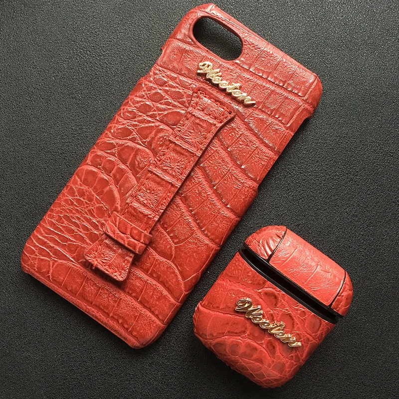 1 Set Red Чехол из искусственной кожи крокодила на запястье для iPhone 11 Pro 6s 6 7 8 Plus X XS Max XR с ремешком на руку, Твердый Чехол для Airpods - Цвет: 1 Set Red