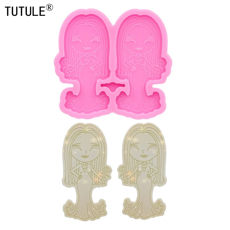 

1-2 pcs Shiny Addams Flexible Silicone Polymer Clay Resin Earrings Silicone Mold girl Morticia Keychain mold Fondant cake mold